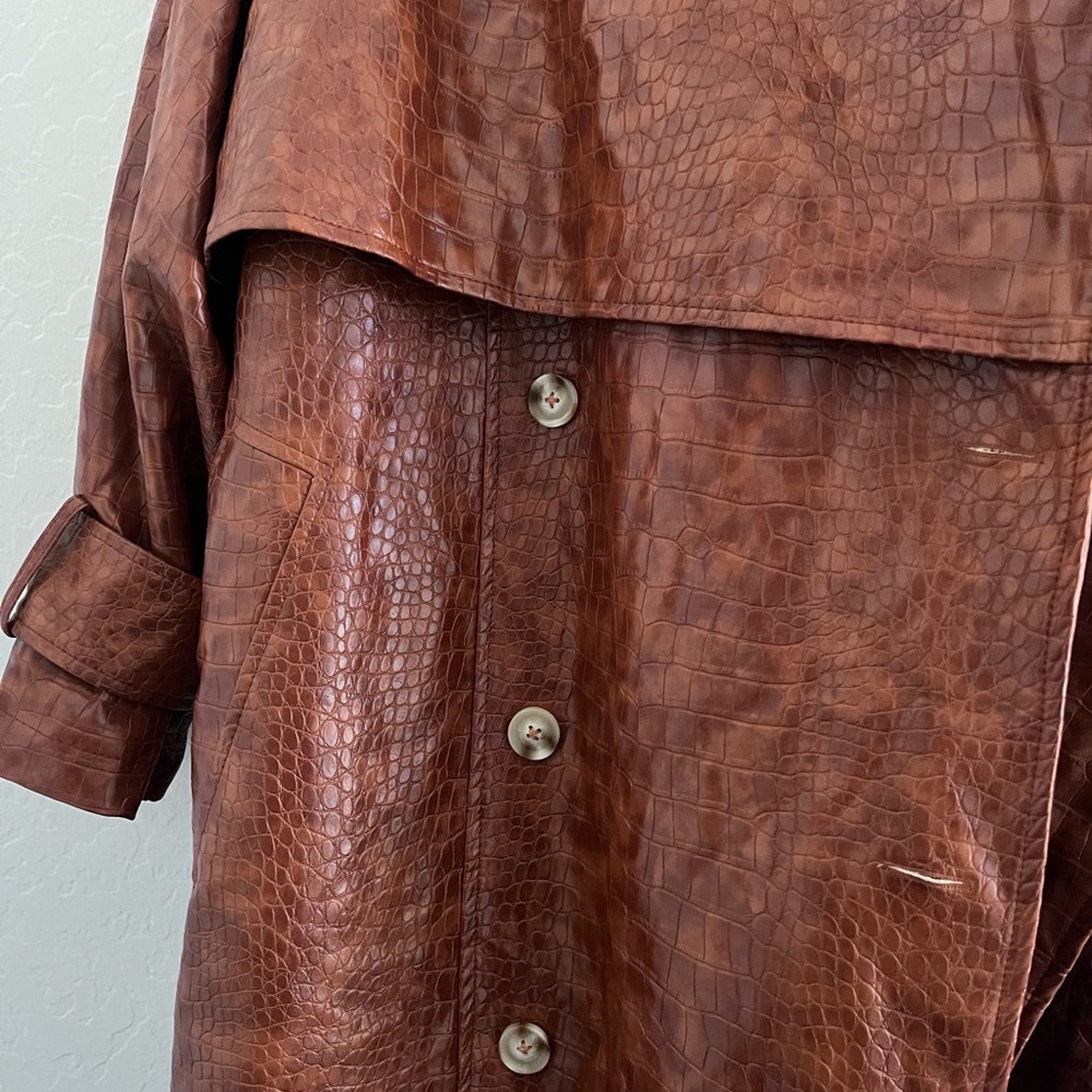 Nasty Gal Brown Oversized Faux Leather Croc Embossed Trench Coat XXL - Picture 6 of 12